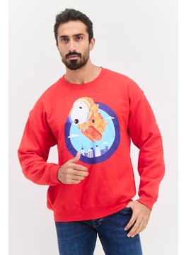 Peanuts Men Crew Neck Long Sleeves Graphic Sweatshirt, Red  - Image 1