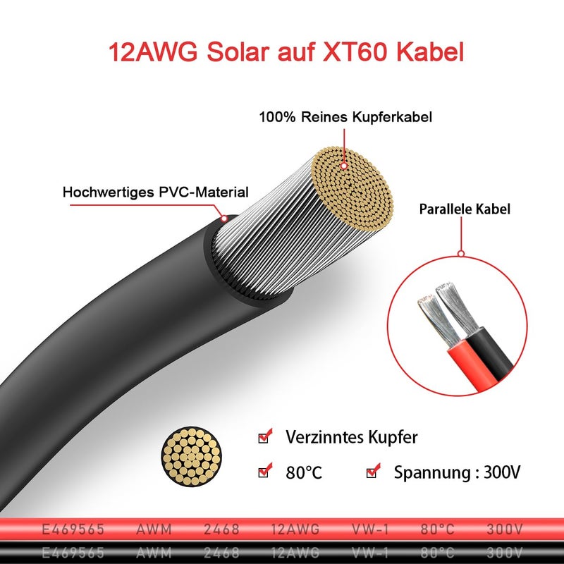ELFCULB 10AWG 2FT XT60 Solar Cable 2 10 25 35 50 75 100FT XT60 Extension Cable Solar Panel Connector to XT60 Connector for Portable Power Station (2FT) - Image 4
