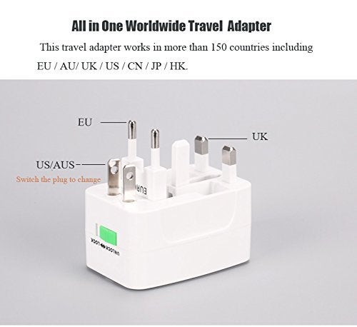Viaxos All in One USB Universal Worldwide International Travel Adapter Plug for Laptops Cameras Supports Over 150 Countries Including US AUS NZ Europe UK White - Image 3