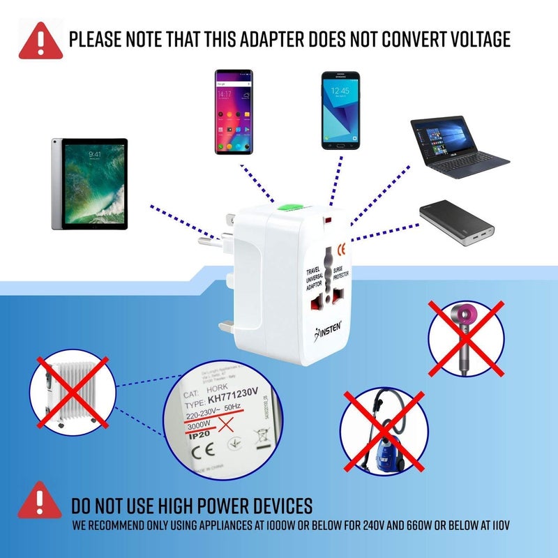 Viaxos All in One USB Universal Worldwide International Travel Adapter Plug for Laptops Cameras Supports Over 150 Countries Including US AUS NZ Europe UK White - Image 5