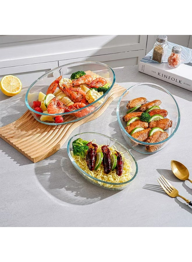 3-Pieces Tempered Glass Bakeware Set, Glass Baking Dish Set, Baking Pan for Oven, Dishwasher Safe - Image 1