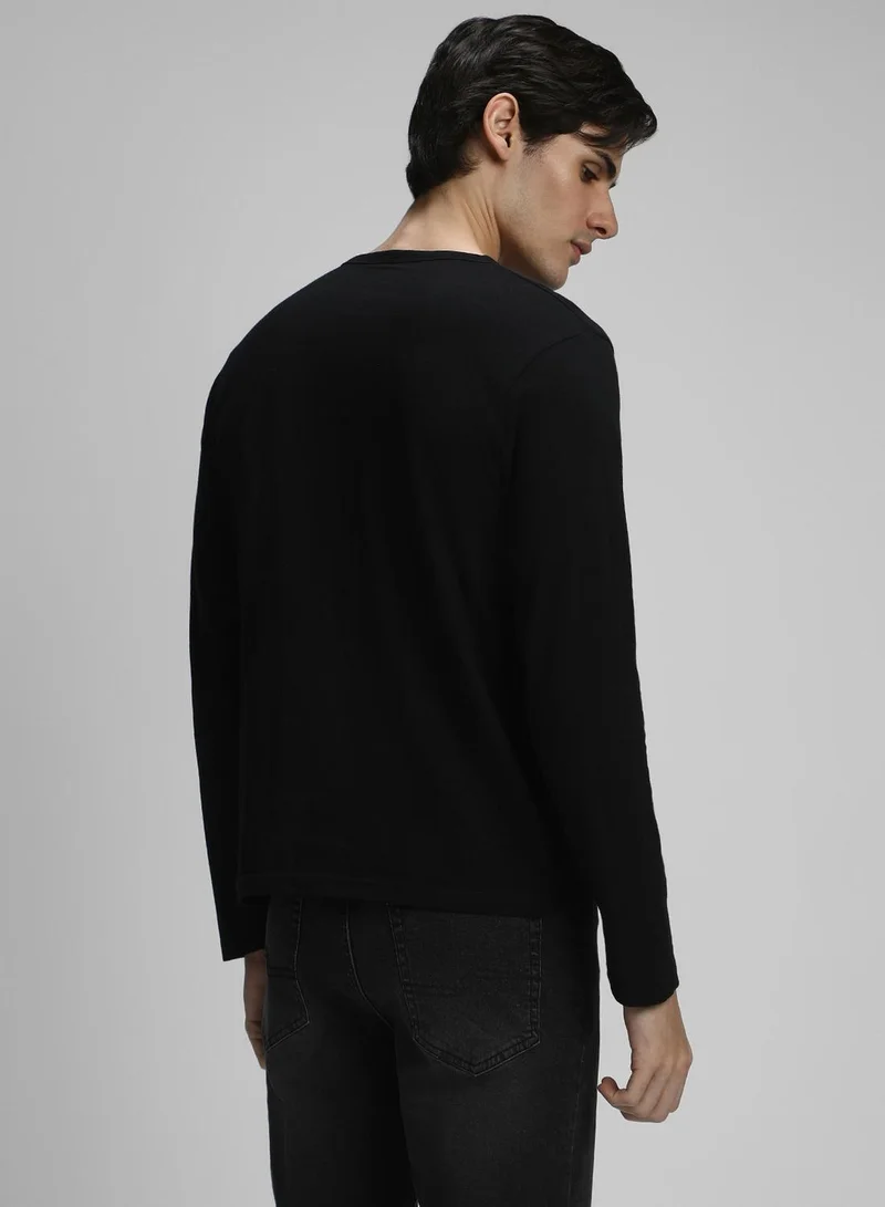 دينيس لينغو Men's Black And Olive 100% Cotton Solid Pattern Slim Fit T-Shirt