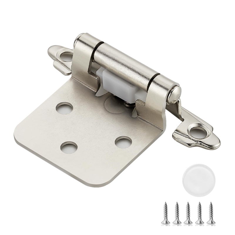 Ravinte Hardware 10 Pack (5 Pairs) 1/2 Inch Insert Kitchen Cabinet Hinges, Satin Nickel Self Closing Hinges For Kitchen Cabinet Doors, Semi-Concealed Cupboard Hardware, Face Mount Hardware, Silver - Image 1