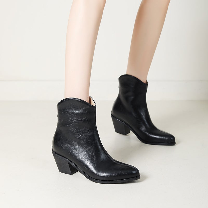 Source Fashion High Heel Pointed Women 40-46 Side Zipper Low Western Boots - Image 2