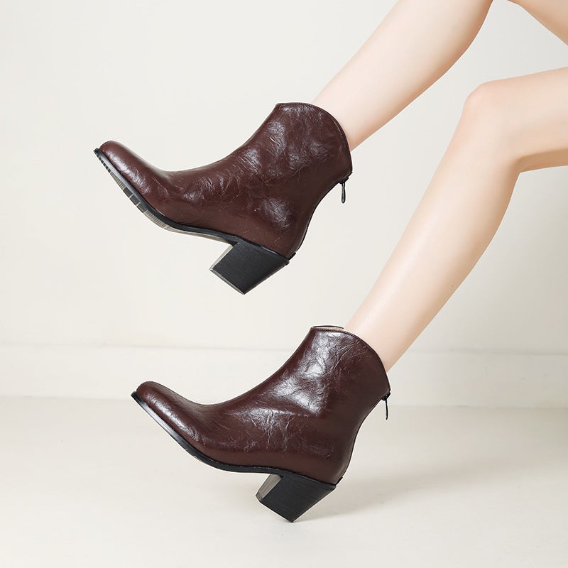 Source Fashion High Heel Pointed Women 40-46 Side Zipper Low Western Boots - Image 4