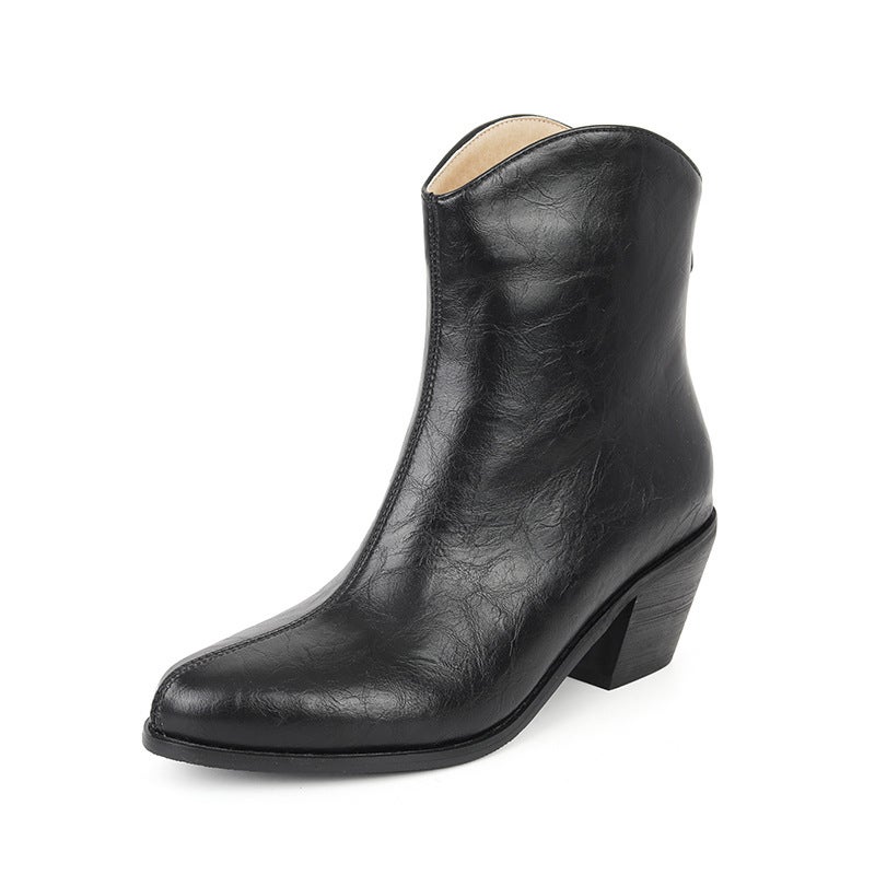 Source Fashion High Heel Pointed Women 40-46 Side Zipper Low Western Boots - Image 1