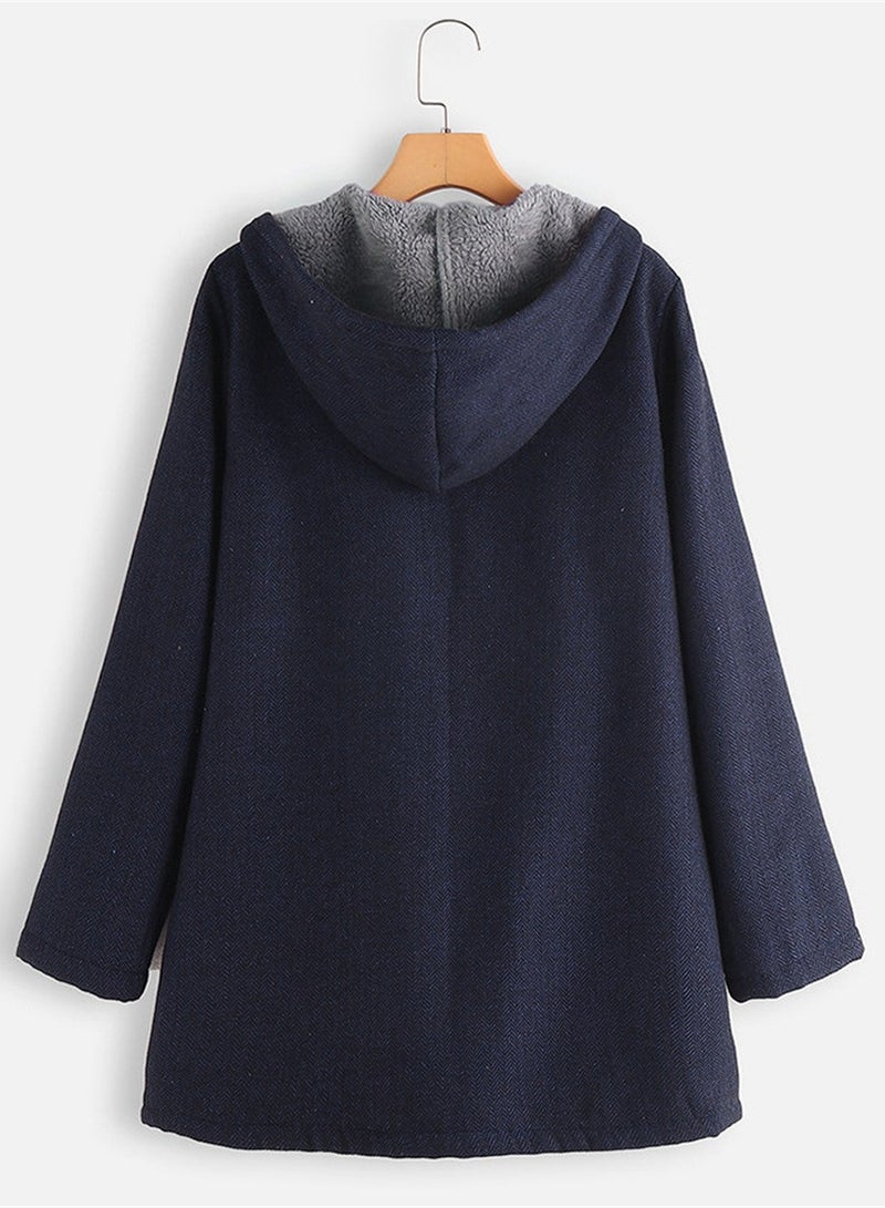 Loquat جاكيت مبطن للنساء مصمم بشكل عصري مع غطاء رأس جاكيت طويل كاجوال دافئ مبطن أزرق - Image 2