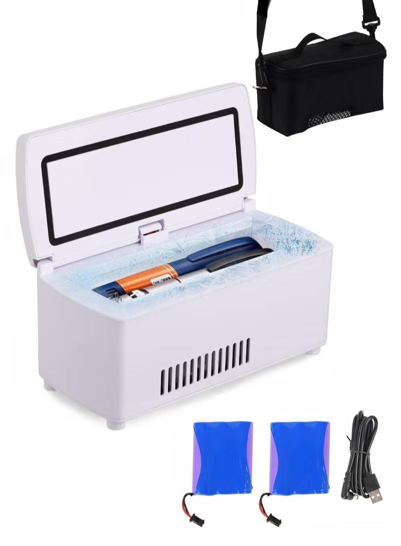WALALLA Large Capacity Insulin Refrigerator, Portabl Mini LED Refrigerated Medicine Refrigerator at 2-8 ° C, Medicine Small Travel Box,with 2 extra 10200mAh portable lithium batteries and a carrying bag,USB Chargerable - Image 1
