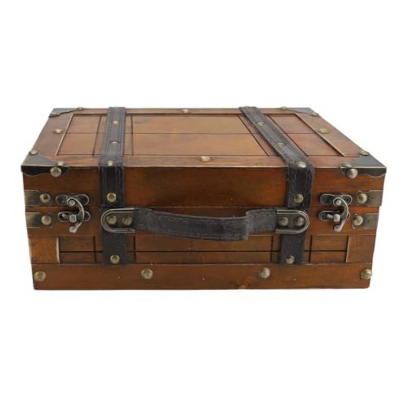 CHICIRIS Vintage Wooden Suitcase, Vintage Decorative Storage Box with Sturdy Locks for Home Decor, Props, Housewarming Gifts, Worn Out Yellow - Image 1