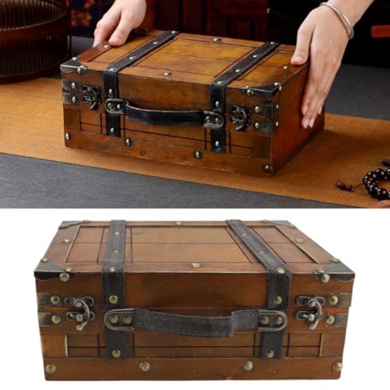 CHICIRIS Vintage Wooden Suitcase, Vintage Decorative Storage Box with Sturdy Locks for Home Decor, Props, Housewarming Gifts, Worn Out Yellow - Image 2