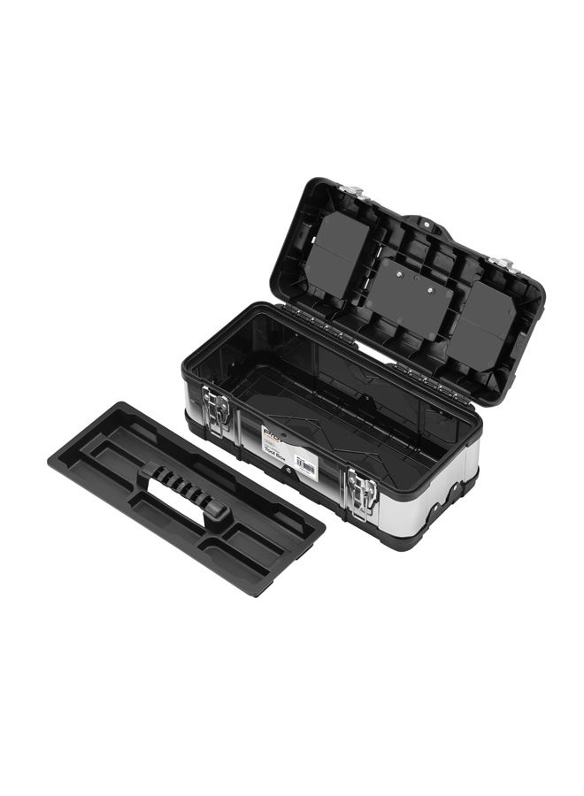 LAWAZIM Pro7 Tool Box with Iron Latches - 19inch Black and Silver - Portable Tool Storage Box with Removable Tray, Secure Latches, and Clear Lid Compartments - Ideal for Home, Garage, and Workshop Use - Image 5
