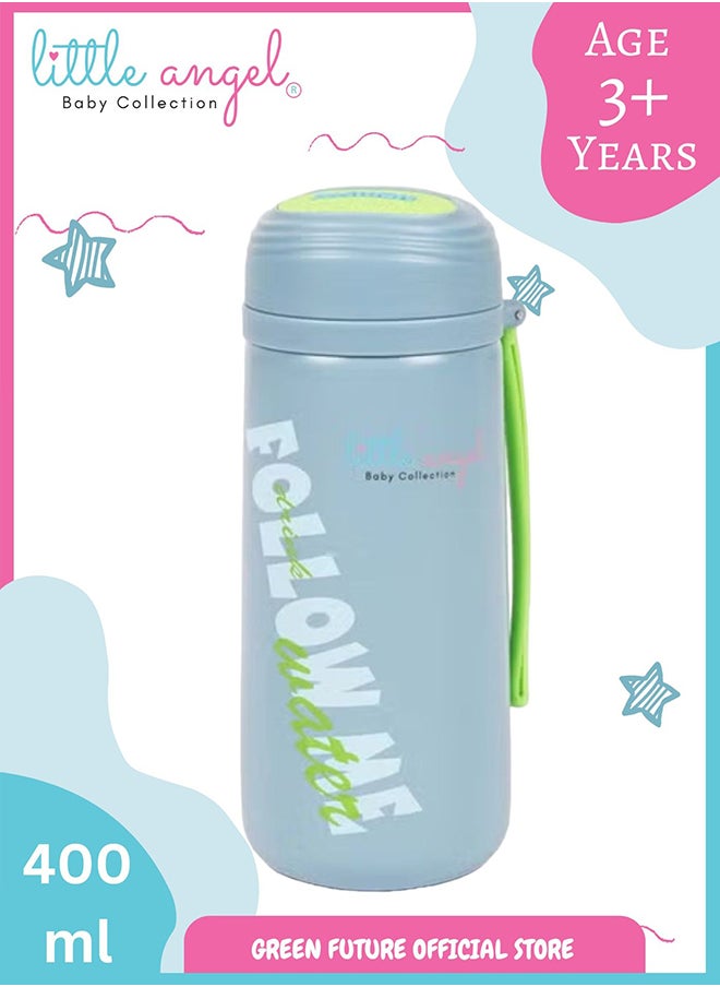 Little Angel Kids Water Bottle Stainless Steel, High Quality 400ml - Leak-Proof with Screw-Top Lid, Portable and Durable Design for School, Sports, Indoor & Outdoor - Blue  - Image 1