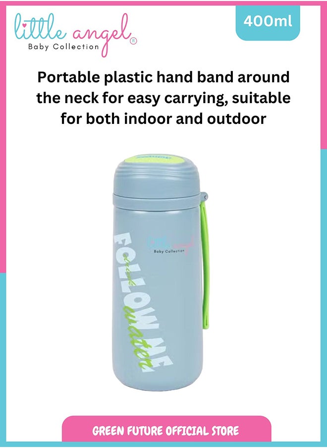 Little Angel Kids Water Bottle Stainless Steel, High Quality 400ml - Leak-Proof with Screw-Top Lid, Portable and Durable Design for School, Sports, Indoor & Outdoor - Blue  - Image 3