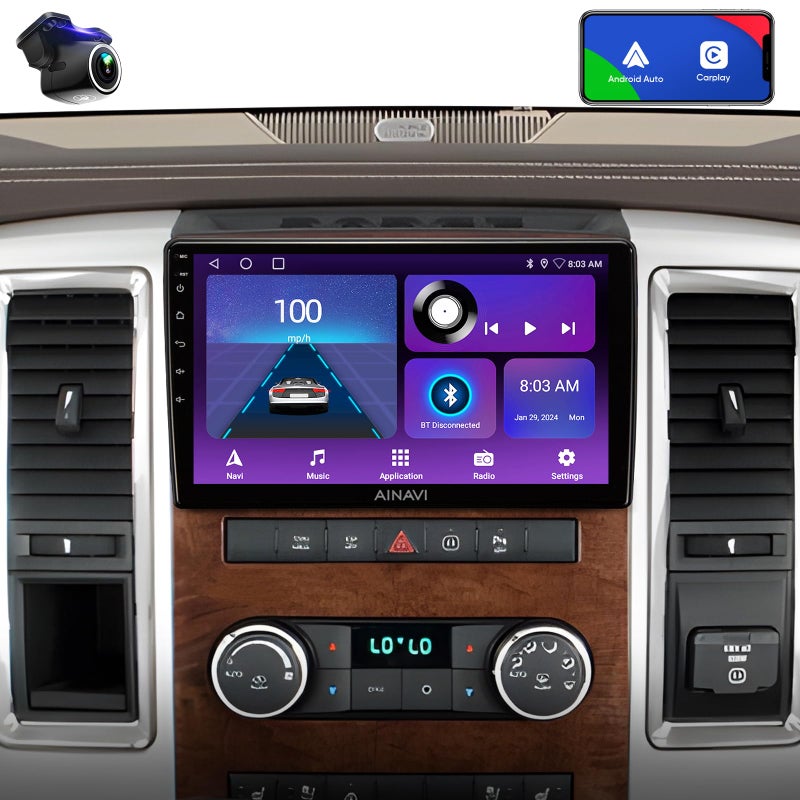 AINAVI 10 inch Touchscreen Car Stereo for Dodge Ram 1500 2500 3500 (2009-2012) Radio Replacement Kit Upgrade with Wireless CarPlay Android Auto DSP BT GPS Navigation(2GB+64GB) - Image 1