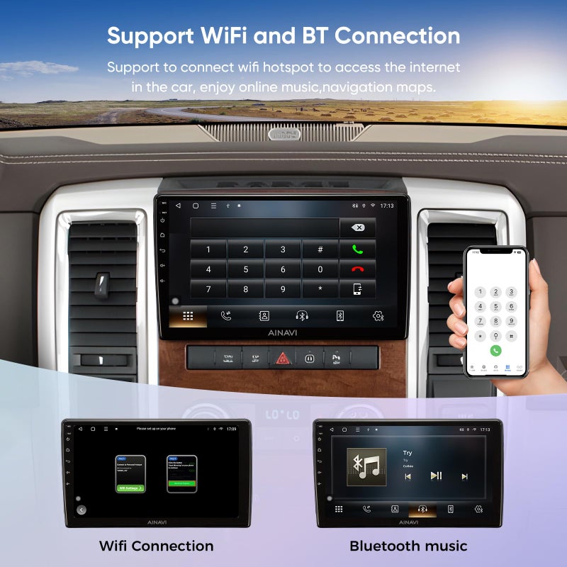 AINAVI 10 inch Touchscreen Car Stereo for Dodge Ram 1500 2500 3500 (2009-2012) Radio Replacement Kit Upgrade with Wireless CarPlay Android Auto DSP BT GPS Navigation(2GB+64GB) - Image 5
