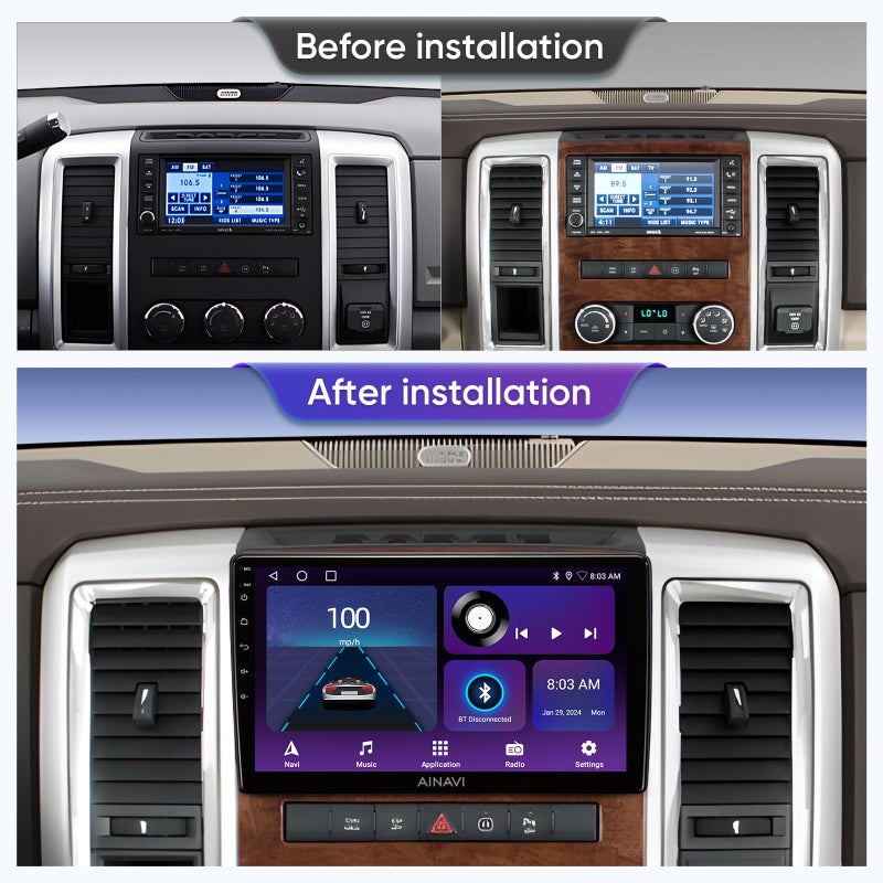 AINAVI 10 inch Touchscreen Car Stereo for Dodge Ram 1500 2500 3500 (2009-2012) Radio Replacement Kit Upgrade with Wireless CarPlay Android Auto DSP BT GPS Navigation(2GB+64GB) - Image 2