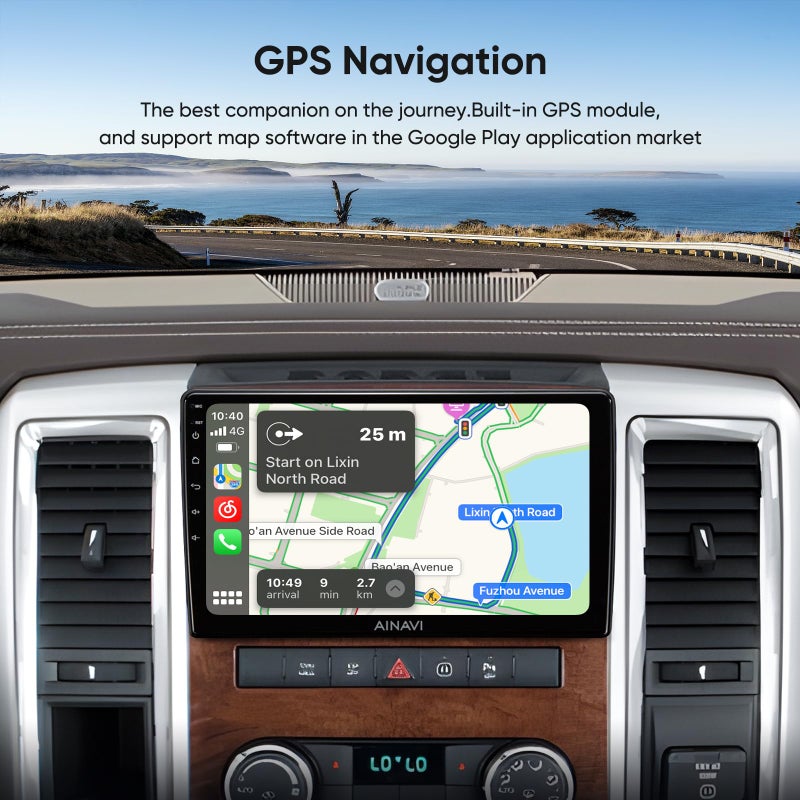 AINAVI 10 inch Touchscreen Car Stereo for Dodge Ram 1500 2500 3500 (2009-2012) Radio Replacement Kit Upgrade with Wireless CarPlay Android Auto DSP BT GPS Navigation(2GB+64GB) - Image 3