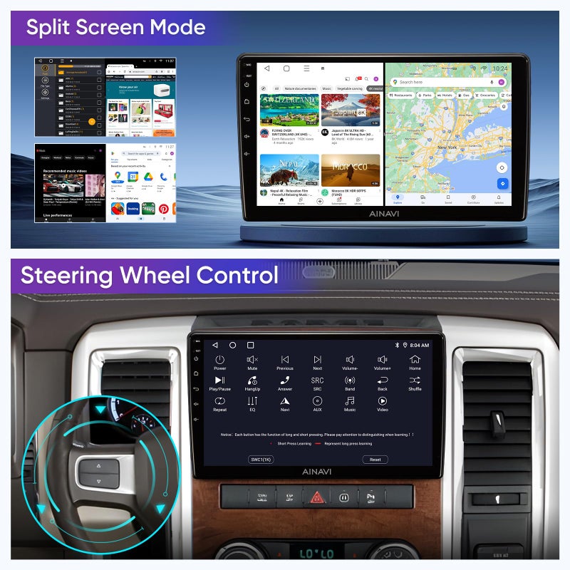 AINAVI 10 inch Touchscreen Car Stereo for Dodge Ram 1500 2500 3500 (2009-2012) Radio Replacement Kit Upgrade with Wireless CarPlay Android Auto DSP BT GPS Navigation(2GB+64GB) - Image 4