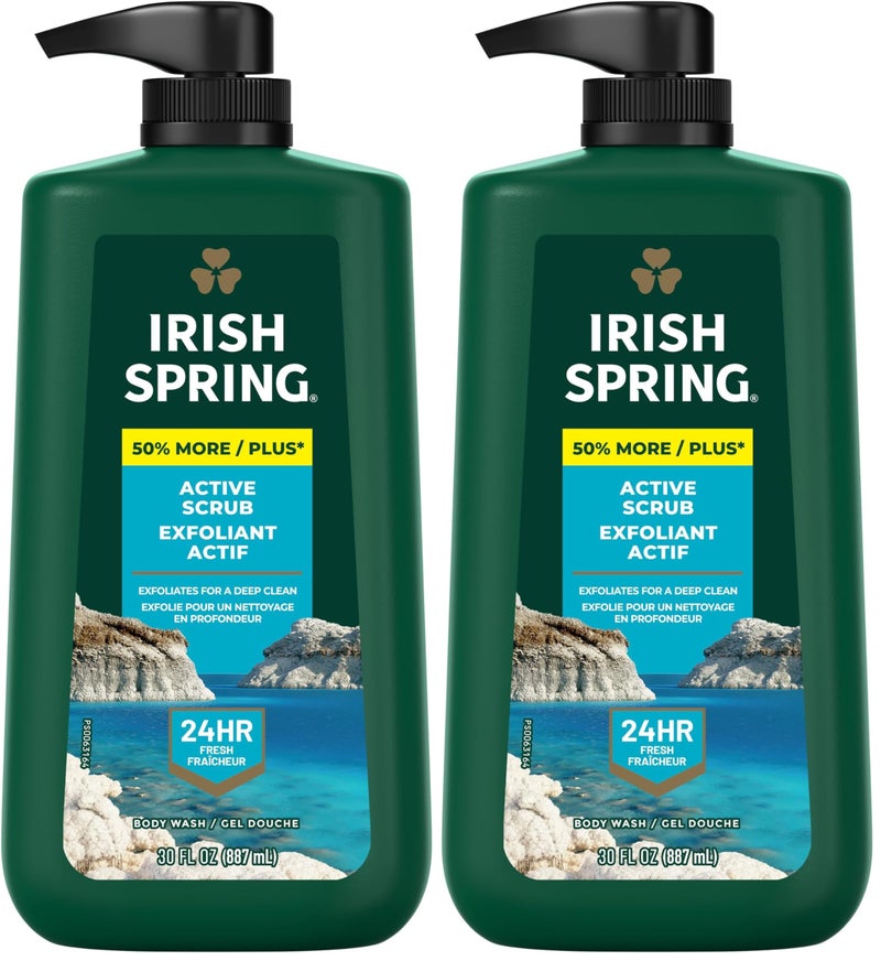 Irish Spring Active Scrub Moisturizing Face and Body Wash, 30 oz Pump Bottle (Pack of 2) - Image 1
