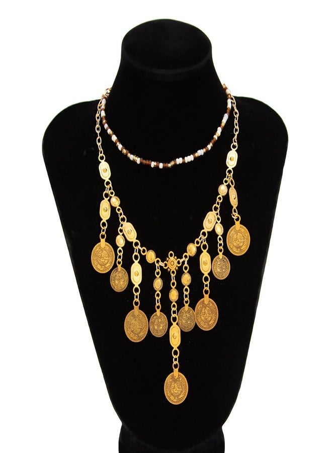 TACBSP Boho Coin Charm Necklace for Women Layered Gold Coin Beaded Pendant Necklace Pirate Necklace Chunky Coins Tassel Ethnic Gypsy Costume Accessories - Image 5