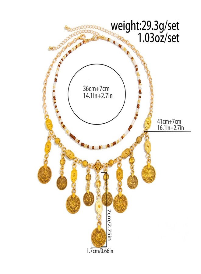 TACBSP Boho Coin Charm Necklace for Women Layered Gold Coin Beaded Pendant Necklace Pirate Necklace Chunky Coins Tassel Ethnic Gypsy Costume Accessories - Image 4