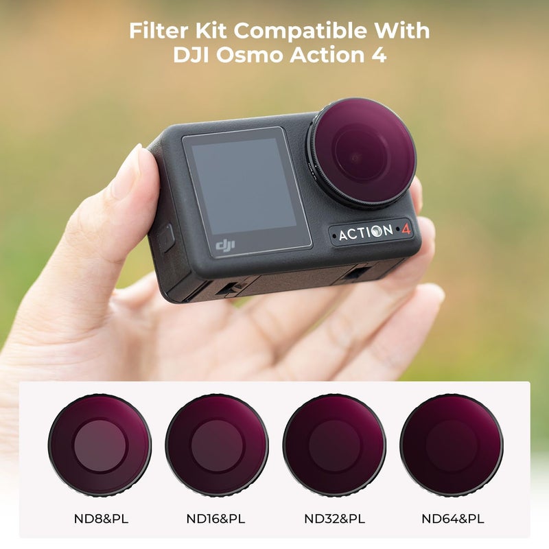 K&F Concept 4 Pack ND/PL Filter Kit Compatible with DJI Osmo Action 4, ND8/PL ND16/PL ND32/PL ND64/PL Neutral Density Polarizing Multi-Function Filters for Osmo Action 4 - Image 2