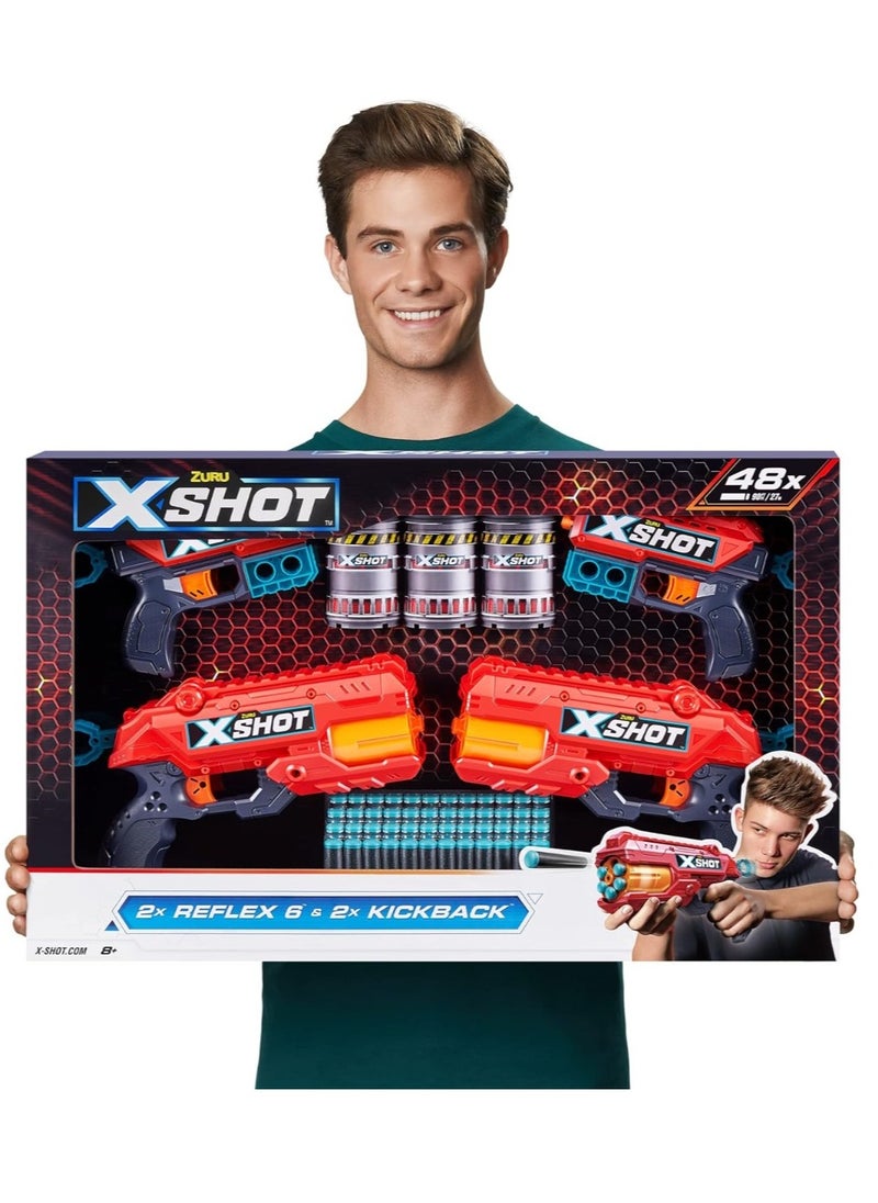 Zuru X-Shot ZURU X-Shot Excel Double Reflex 6 Blaster, Double Kickback Blaster Combo Pack, 48 Darts, 3 Cans  - Image 4