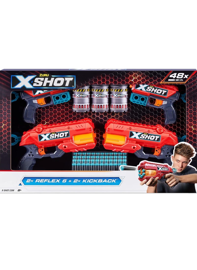 Zuru X-Shot ZURU X-Shot Excel Double Reflex 6 Blaster, Double Kickback Blaster Combo Pack, 48 Darts, 3 Cans  - Image 1