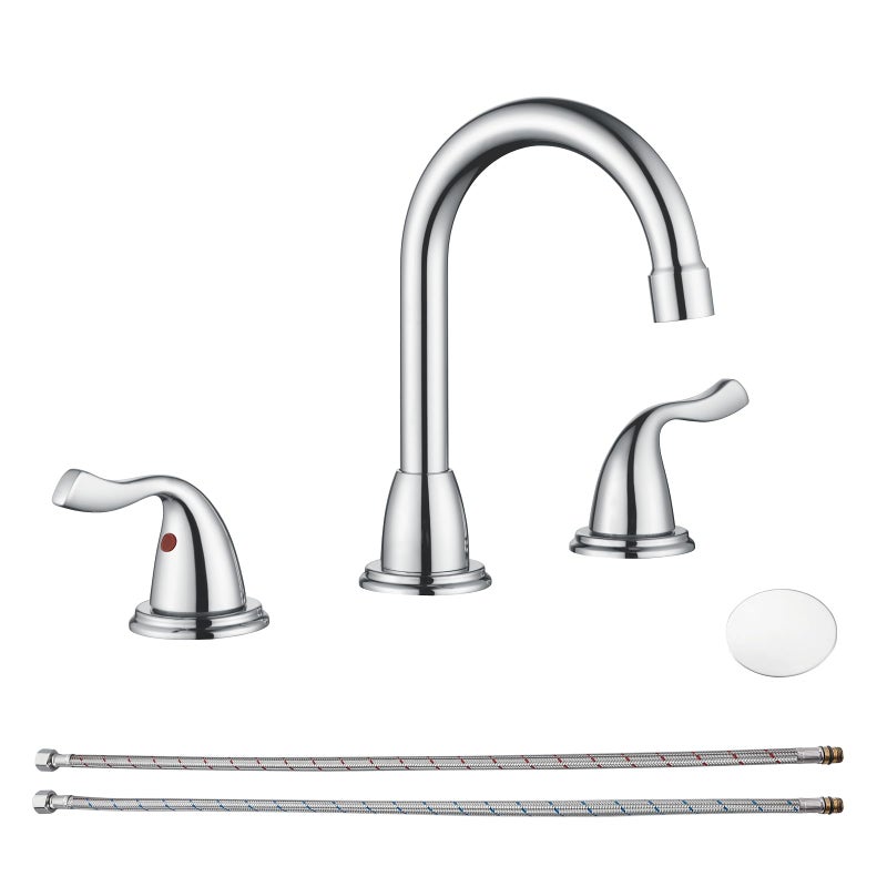 RKF Bathroom Faucets for Sink 3 Hole Chrome Polished 8 inch Widespread Bathroom Sink Faucet with Drain Double Lever Handle Faucet Bathroom Vanity Faucet Basin Mixer Tap Faucets with HoseDeck RKF03011 - Image 2