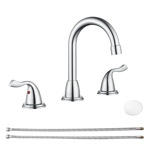 RKF Bathroom Faucets for Sink 3 Hole Chrome Polished 8 inch Widespread Bathroom Sink Faucet with Drain Double Lever Handle Faucet Bathroom Vanity Faucet Basin Mixer Tap Faucets with HoseDeck RKF03011 - Image 1