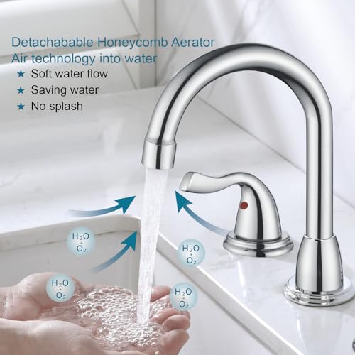 RKF Bathroom Faucets for Sink 3 Hole Chrome Polished 8 inch Widespread Bathroom Sink Faucet with Drain Double Lever Handle Faucet Bathroom Vanity Faucet Basin Mixer Tap Faucets with HoseDeck RKF03011 - Image 3