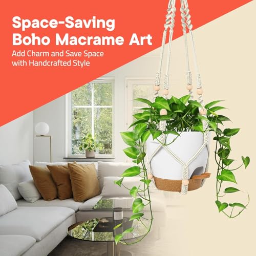 Campior Black Hanging Self Watering Pots with Macrame Black Rope 3 Pack Indoor Outdoor Hanging Plant Pots with Builtin Reservoir Wick Rope Drainage Holes Hooks Stylish Boho Decor Hanging Planter - Image 3