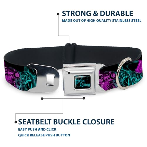 Buckle Down Dog Collar Seatbelt Buckle Harley Quinn Pow Aiming Poses Joker Black Turquoise Fuchsia 18 to 32 Inches 1.5 Inch Wide - Image 4