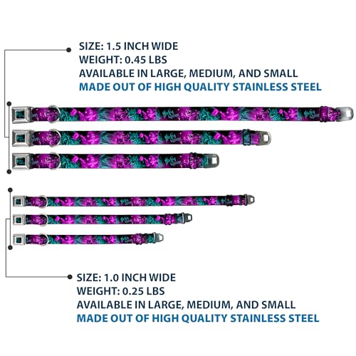 Buckle Down Dog Collar Seatbelt Buckle Harley Quinn Pow Aiming Poses Joker Black Turquoise Fuchsia 18 to 32 Inches 1.5 Inch Wide - Image 3