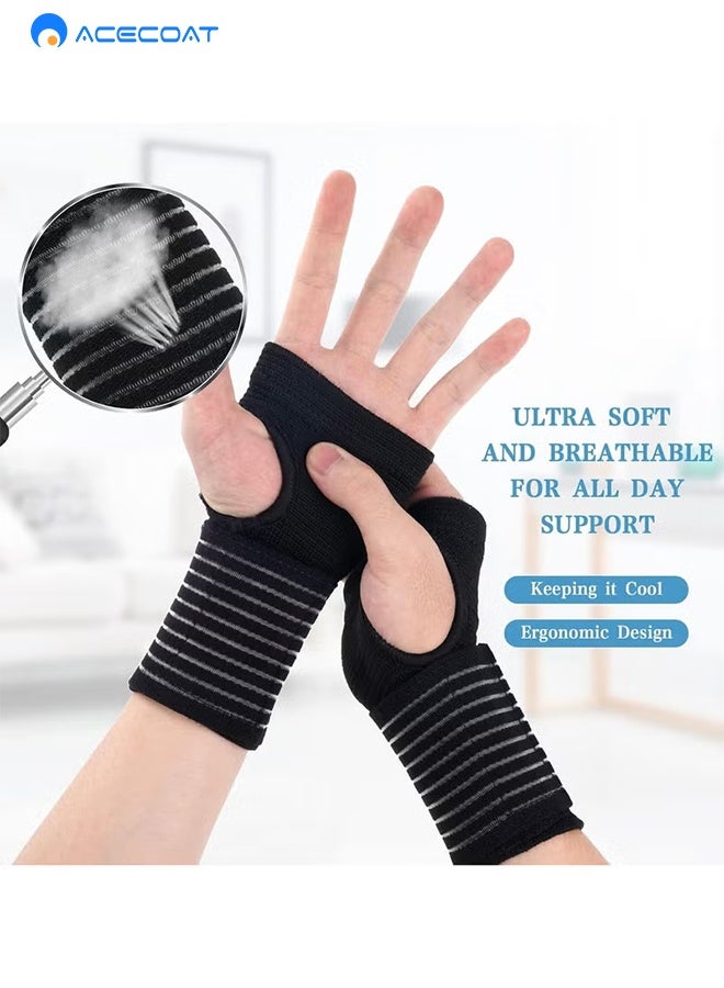 ACECOAT Wrist Brace, 2 Pack Elastic Wrist Support With Strap, Wrist Compression Wrap Adjustable Wrist Strap Relieves Wrist Pain, Tendonitis, Sports Use For Men And Women, Right & Left Palm Support Black - Image 3