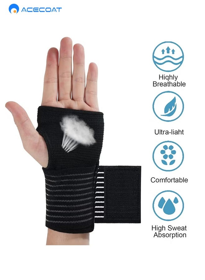 ACECOAT Wrist Brace, 2 Pack Elastic Wrist Support With Strap, Wrist Compression Wrap Adjustable Wrist Strap Relieves Wrist Pain, Tendonitis, Sports Use For Men And Women, Right & Left Palm Support Black - Image 2