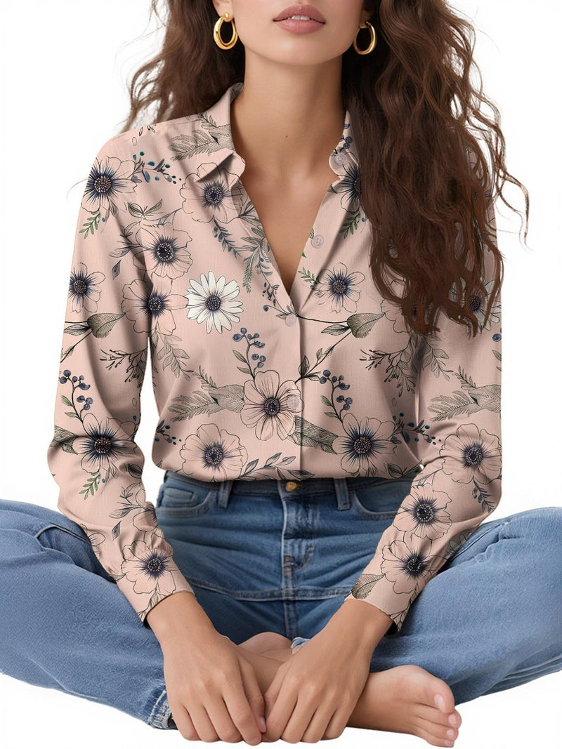 COUXILY Womens Button Down Up Shirt Long Sleeve Silk Shirts for Women Tops Fall Business Casual Blouse Formal Work Dressy Blouses Trending Fashion Print Office Colorful Floral 03 S - Image 5