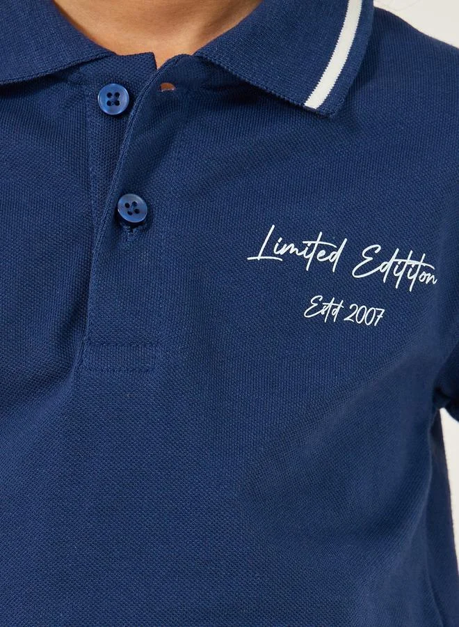Styli Slogan Print Regular Fit Polo Neck T-Shirt