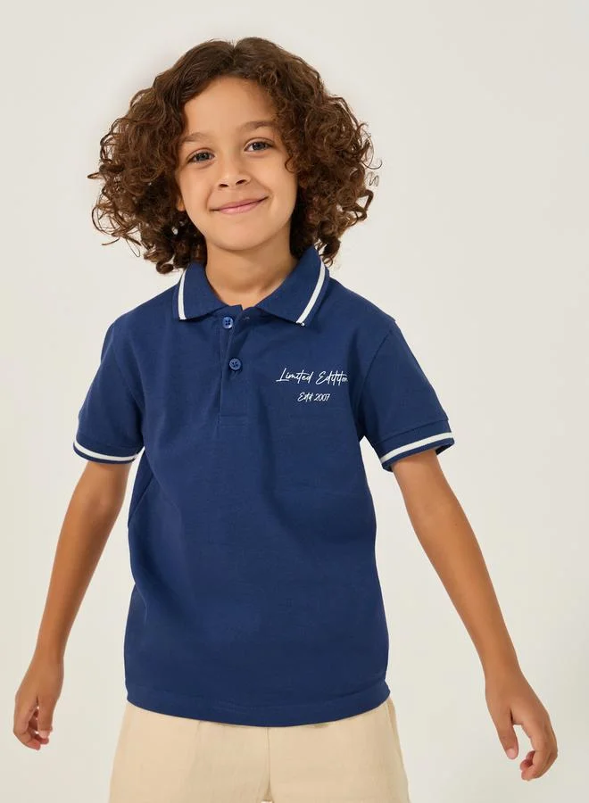 Styli Slogan Print Regular Fit Polo Neck T-Shirt