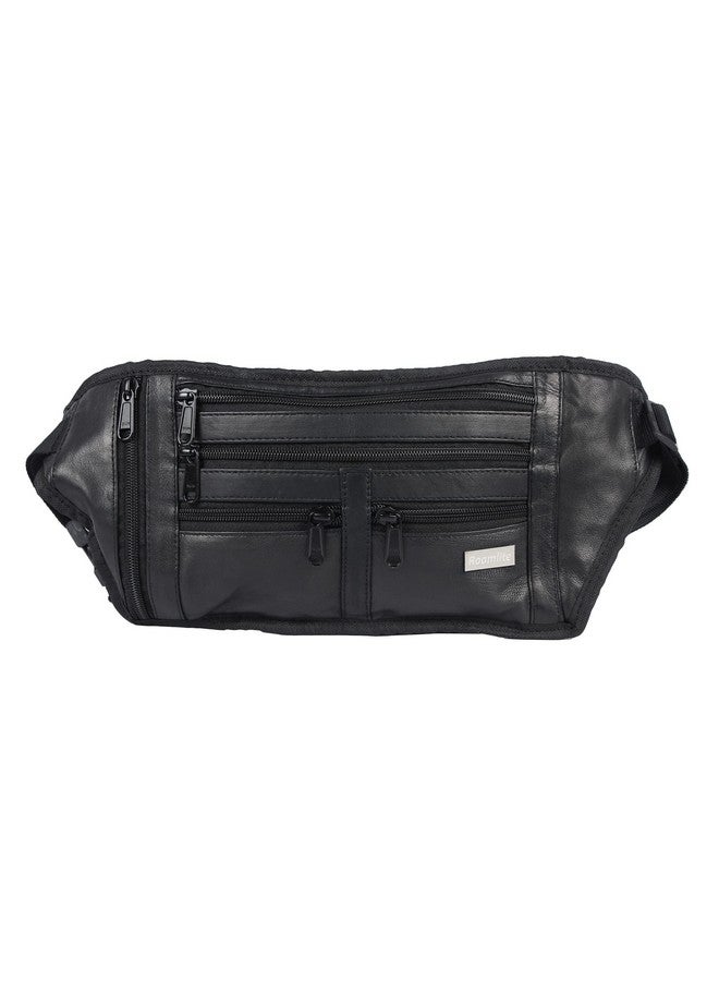 K London Leather Men Women Flat Waist Bag Fanny Bag Travel Document Holder (2914_Black_roam) - Image 1