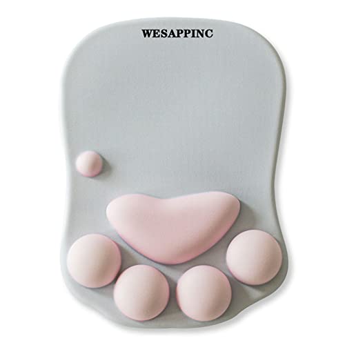 WESAPPINC Cat Paw Mouse Pad with Wrist Support Soft Silicone Wrist Rests Non Slip Ergonomic Mousepad for Office Computer Gaming Desk Decor (10.7x7.8x0.9'') (Gray) White - Image 1