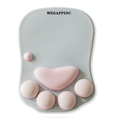 WESAPPINC Cat Paw Mouse Pad with Wrist Support Soft Silicone Wrist Rests Non Slip Ergonomic Mousepad for Office Computer Gaming Desk Decor (10.7x7.8x0.9'') (Gray) White - Image 4