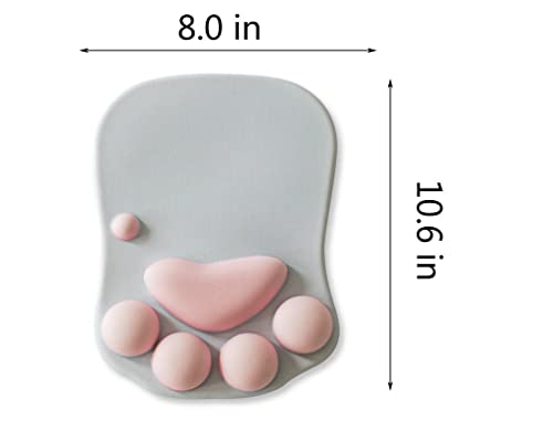 WESAPPINC Cat Paw Mouse Pad with Wrist Support Soft Silicone Wrist Rests Non Slip Ergonomic Mousepad for Office Computer Gaming Desk Decor (10.7x7.8x0.9'') (Gray) White - Image 2