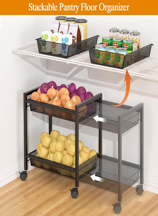 3IngSeagulls 2-Tier Expandable Rolling Pantry Floor Organizer, Stackable Pantry Storage Cart with Wheels, Kitchen Fruit and Vegetable Storage Rack for Onion, Potato, Food, Snacks - Image 5