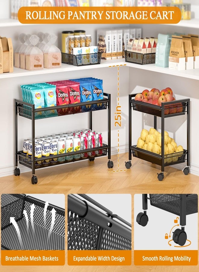 3IngSeagulls 2-Tier Expandable Rolling Pantry Floor Organizer, Stackable Pantry Storage Cart with Wheels, Kitchen Fruit and Vegetable Storage Rack for Onion, Potato, Food, Snacks - Image 4