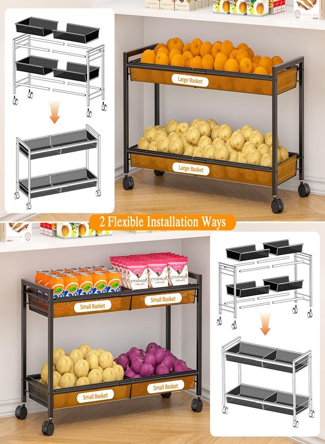 3IngSeagulls 2-Tier Expandable Rolling Pantry Floor Organizer, Stackable Pantry Storage Cart with Wheels, Kitchen Fruit and Vegetable Storage Rack for Onion, Potato, Food, Snacks - Image 3