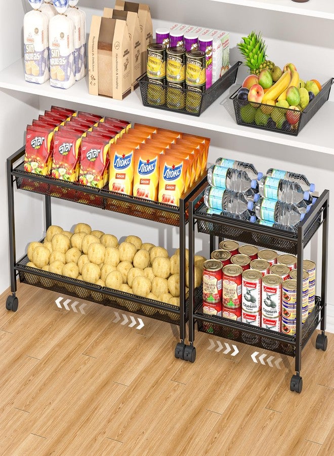 3IngSeagulls 2-Tier Expandable Rolling Pantry Floor Organizer, Stackable Pantry Storage Cart with Wheels, Kitchen Fruit and Vegetable Storage Rack for Onion, Potato, Food, Snacks - Image 1