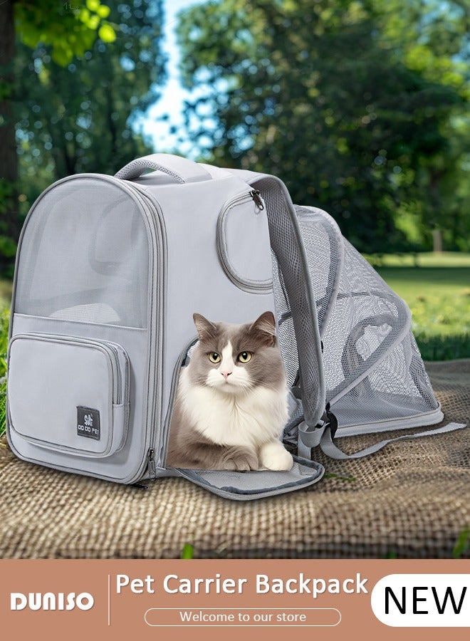 Expandable Cat Backpack, Pet Carrier Backpack for Small Medium Dogs Cats, Pet Carrier Hiking Backpack with Ventilated Mesh, Pet Backpack With Top Handle and Safety Tether, Airline Approved, Designed for Travel, Hiking, Walking & Outdoor Use