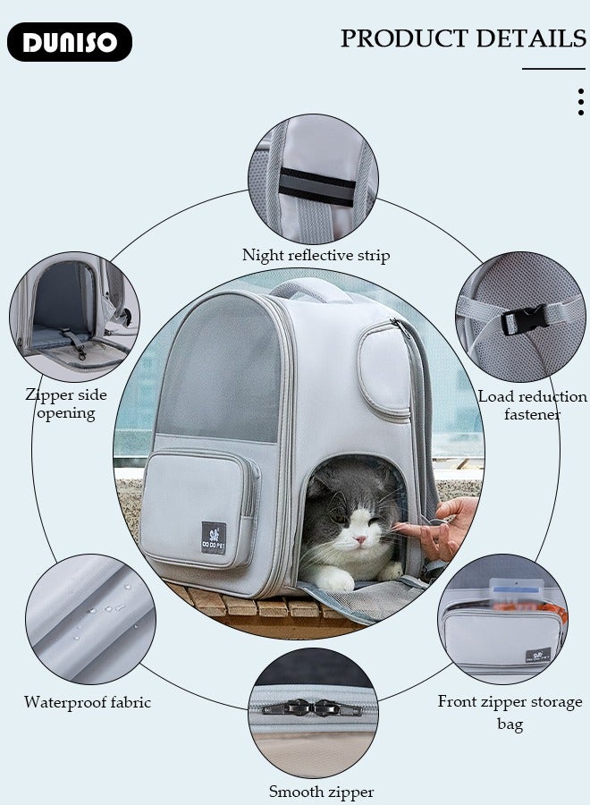 DUNISO Expandable Cat Backpack, Pet Carrier Backpack for Small Medium Dogs Cats, Pet Carrier Hiking Backpack with Ventilated Mesh, Pet Backpack With Top Handle and Safety Tether, Airline Approved, Designed for Travel, Hiking, Walking & Outdoor Use - Image 2