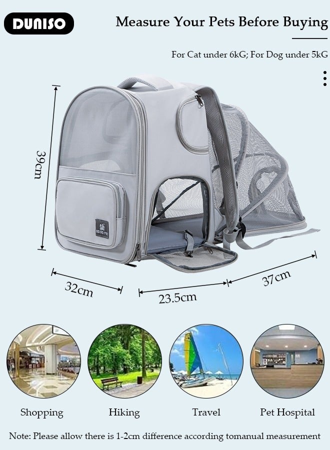 DUNISO Expandable Cat Backpack, Pet Carrier Backpack for Small Medium Dogs Cats, Pet Carrier Hiking Backpack with Ventilated Mesh, Pet Backpack With Top Handle and Safety Tether, Airline Approved, Designed for Travel, Hiking, Walking & Outdoor Use - Image 4